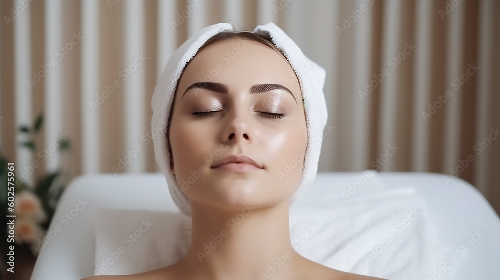 Beautiful young woman relaxing in a spa salon on a light background Beautiful young woman relaxing in a spa salon on a light background