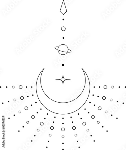 Abstract celestial line art. Minimal boho linear symbols. Celestial mystic element. Vector line art illustration.