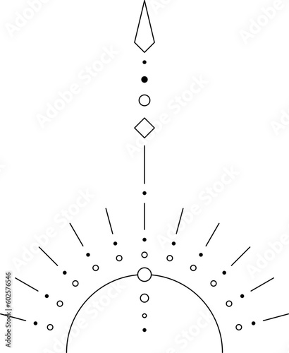 Abstract celestial line art. Minimal boho linear symbols. Celestial mystic element. Vector line art illustration.