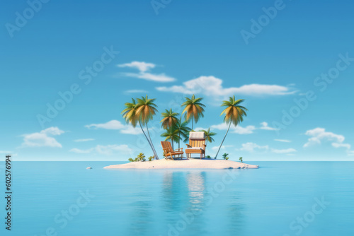 Tropical island paradise with a relaxing beach chair. Generative ai