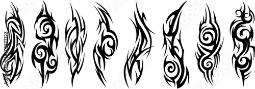 Tribal tattoo collection. Silhouette illustration. Isolated abstract element set.