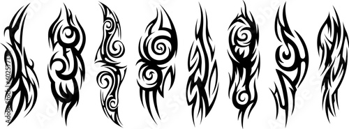 Tribal tattoo collection. Silhouette illustration. Isolated abstract element set.