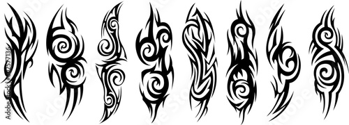 Tribal tattoo collection. Silhouette illustration. Isolated abstract element set.