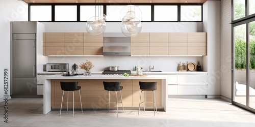 Sleek Modern Kitchen Interior Design AI Generated Generative AI