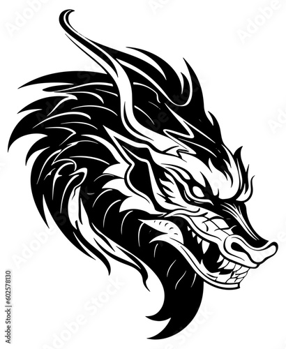 angry dragon head tattoo illustration, angry dragon head vector illustration, angry dragon head mascot logo illustration