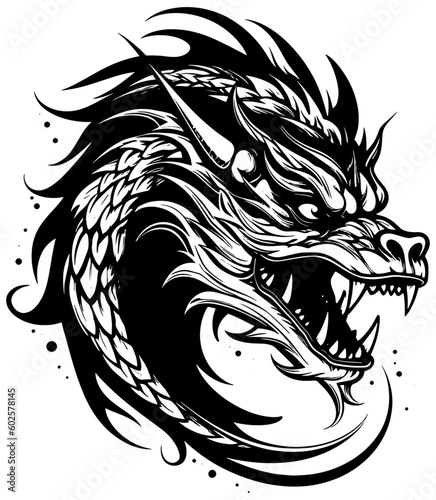 angry dragon head tattoo illustration, angry dragon head vector illustration, angry dragon head mascot logo illustration