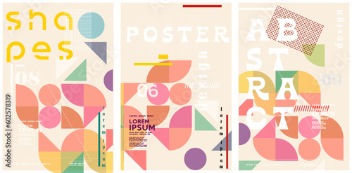 Abstract art posters for an art exhibition: music, literature or painting. Vector illustrations of shapes, portraits of people, hands, spots and textures for backgrounds