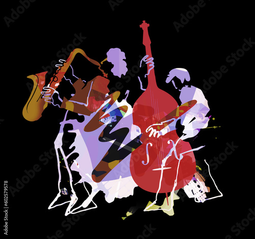 Photography Jazz theme,Contrabass musician and saxophonist