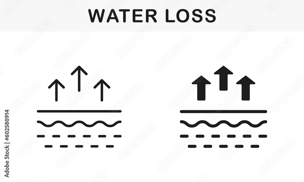 Skin Moisture Evaporation Line and Silhouette Black Icon Set. Skin Water Loss Pictogram. Skin Structure and Arrows Up Moisture Wicking Process Symbol Collection. Isolated Vector Illustration Skin Moisture Evaporation Line and Silhouette Black Icon Set. Skin Water Loss Pictogram. Skin Structure and Arrows Up Moisture Wicking Process Symbol Collection. Isolated Vector Illustration