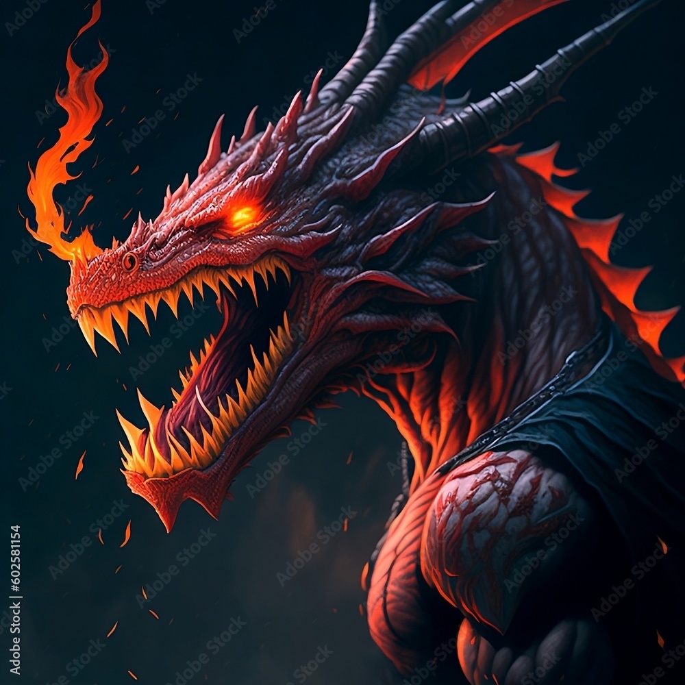 big red dragon , created using generative artificial intelligence Stock ...