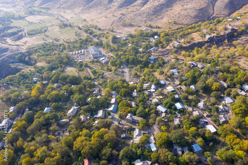 Aerial view of Yeghegis village on sunny autumn day. Vayots Dzor Province, Armenia. photo