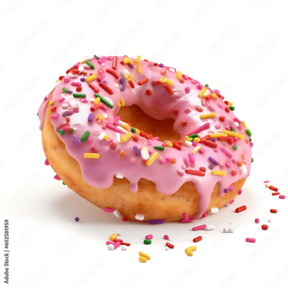 Donut with sprinkles isolated on white background. Delicious glazed doughnut Donut with sprinkles isolated on white background. Delicious glazed doughnut