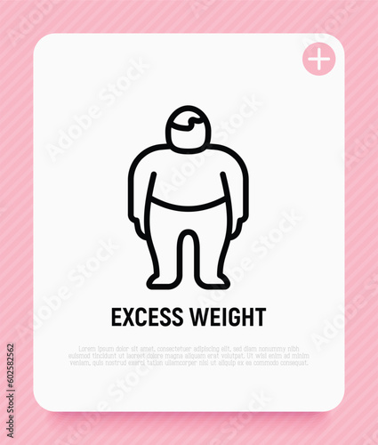 Obesity, excess weight thin line icon. Overweight, unhealthy body, dieting. Chubby man. Vector illustration.