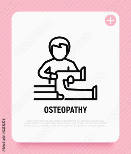 Osteopathy thin line icon. Physiotherapy, arthritis treatment. Massage. Vector illustration.