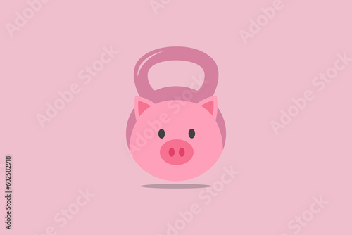 Cute Pigs Kettle Bell Fitness GYM Logo design template element vector