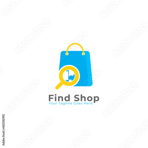 Shopping Cart Logo Vector Design with Magnifying Glass as Search engine icon, Shopping bag Logo Design, Shopping Logo, suitable for your business