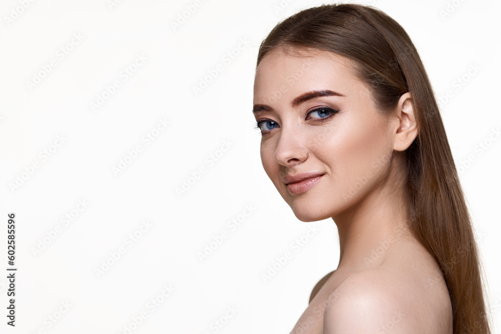 Fototapeta premium young woman with perfect skin on white background.