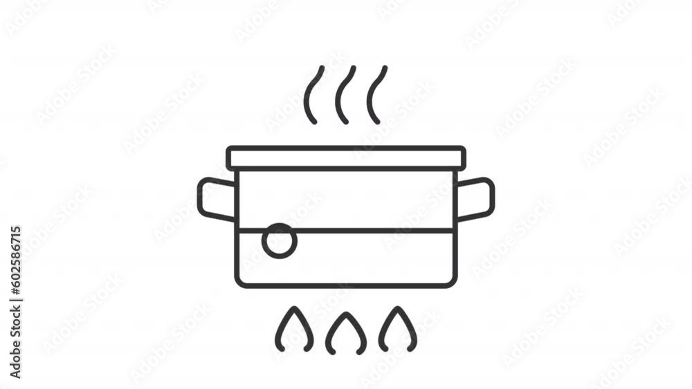 Boiling and frying icons animation. Animated line kitchen utensils ...
