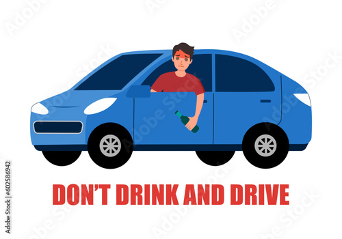 Don’t drink and drive concept vector illustration. Drunk driver in flat design on white background.