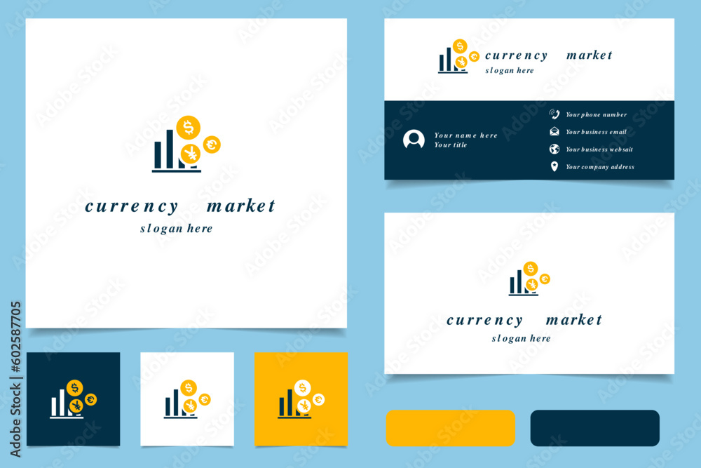 Currency market logo design with editable slogan. Branding book and business card template.