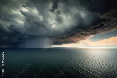 stormy clouds and rain on sea with dramatic sky. generative ai