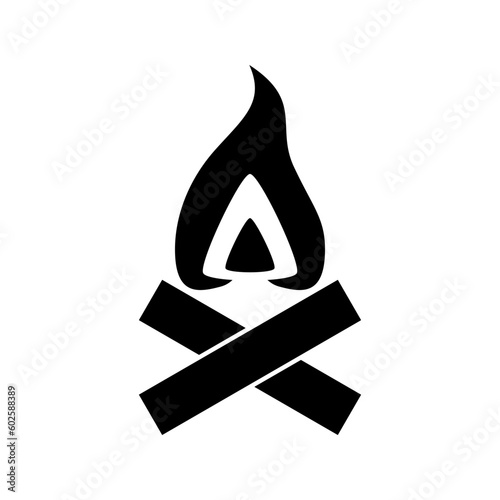 Black campfire burning firewood icon flat vector design