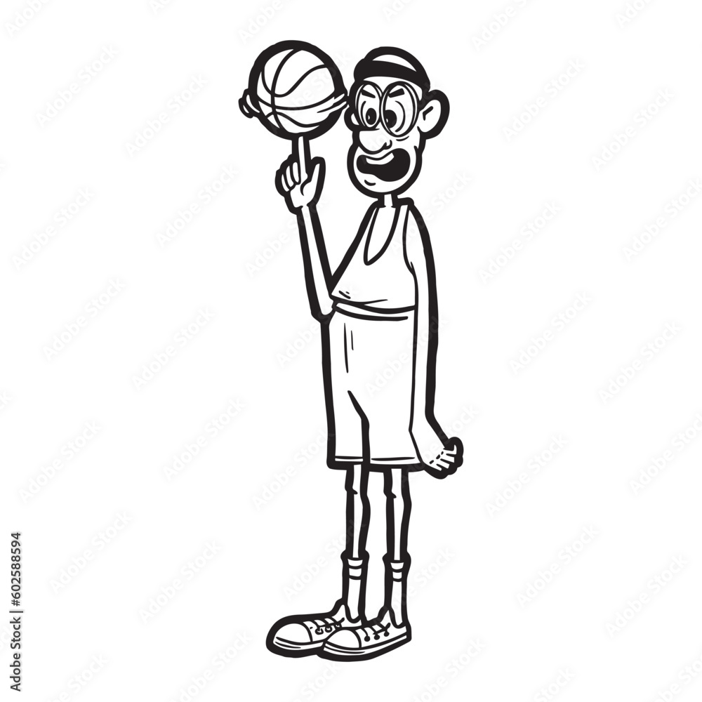 Doodle basketball cartoon character. Retro poster vector illustration. Doodle basketball cartoon character. Retro poster vector illustration.