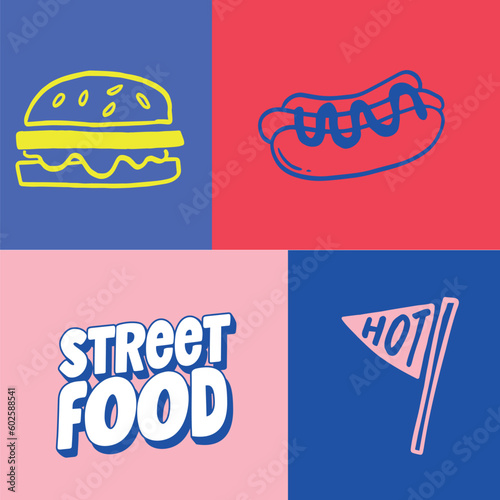 Doodle street food slice illustration. Vector design hand drawn.