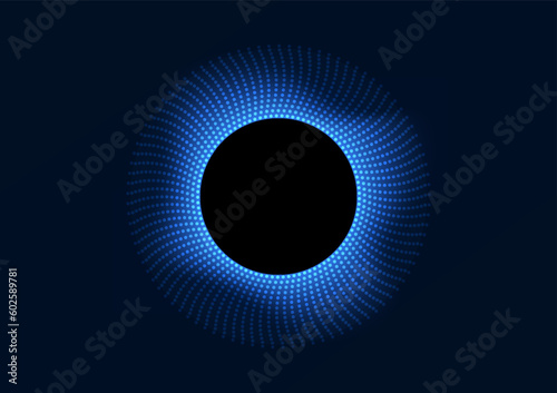 Abstract background technology Shows processors fetching information through the Internet of Technology as quickly as a black hole that devours everything. circle with dots scattering sides