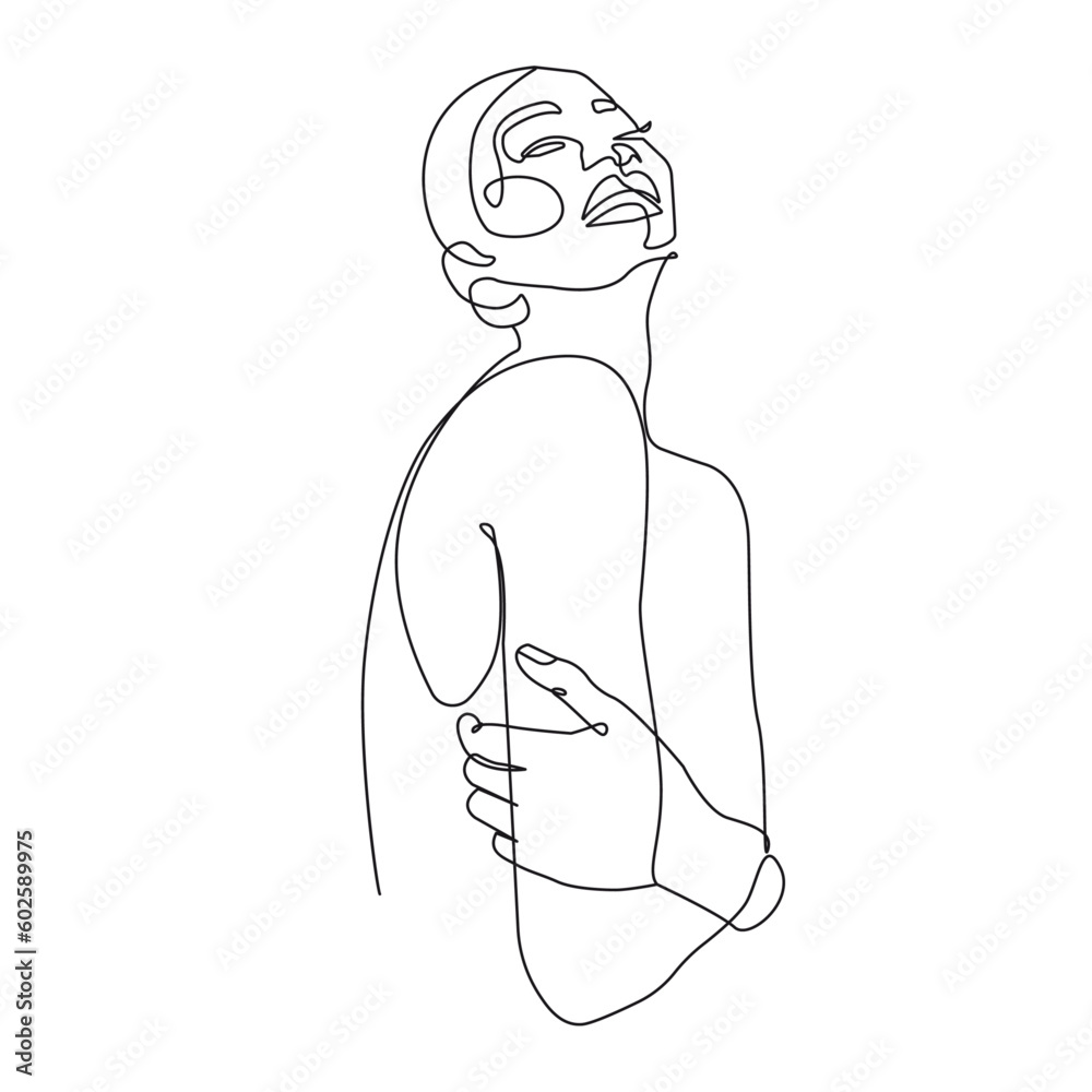 Abstract Woman Silhouette Line Art Drawing. Female Figure Black Lines