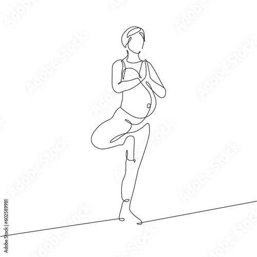 Pregnant Woman Yoga One Line Drawing. Female Sport Concept Minimalist Drawing. Pregnant Yoga Meditation Line Art Modern Minimal Drawing Trendy Illustration Continuous Line Art. Vector EPS 10