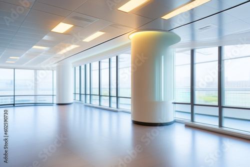 Modern office interior with windows. Generative Ai