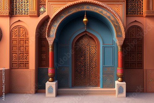Arabic decorative door oriental styled classic. Generative Ai