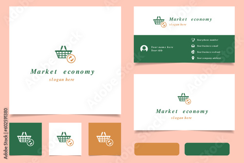 Market economy logo design with editable slogan. Branding book and business card template.