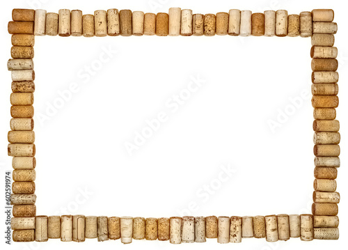 A frame made of Various Old Used corks plugs from various types of wine