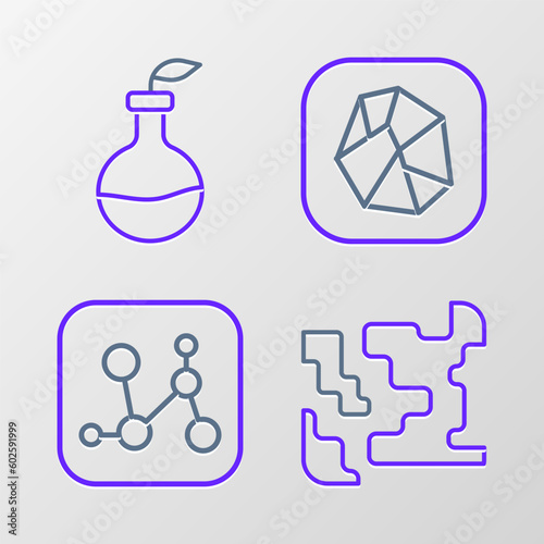 Set line Gaseous, Chemical formula, Salt stone and Plant breeding icon. Vector