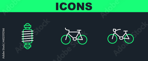 Set line Bicycle, suspension and icon. Vector