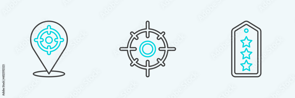 Set line Military rank, Target sport and icon. Vector Set line Military rank, Target sport and icon. Vector