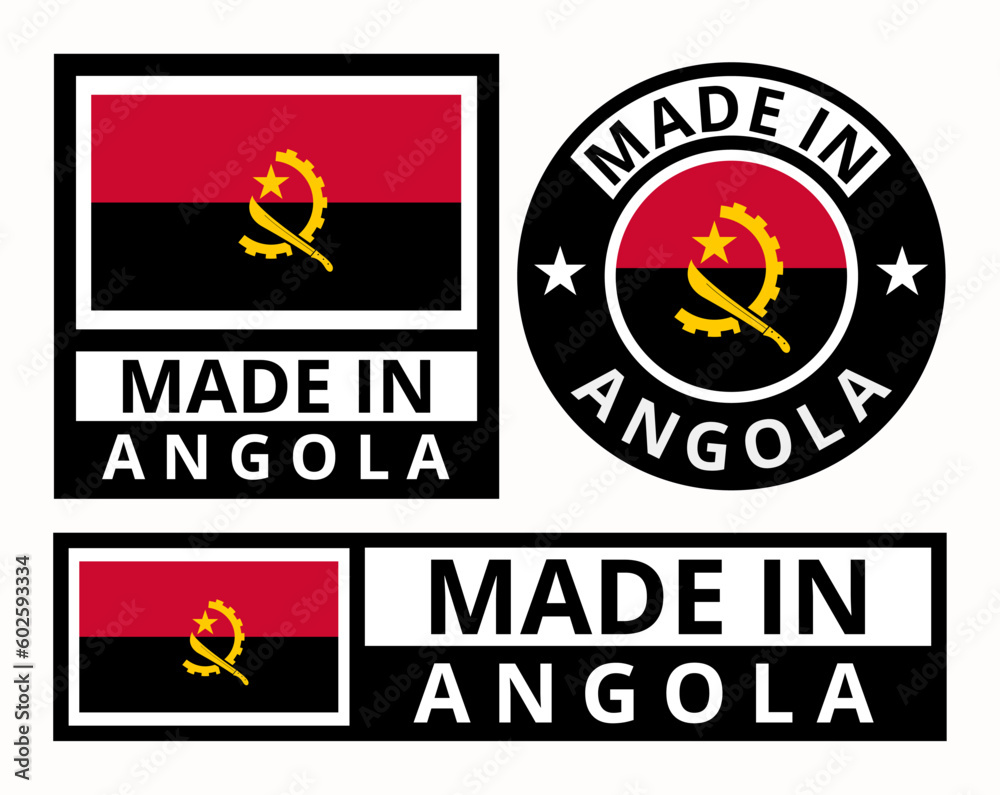 Vector set made in Angola design product labels business icons illustration Vector set made in Angola design product labels business icons illustration