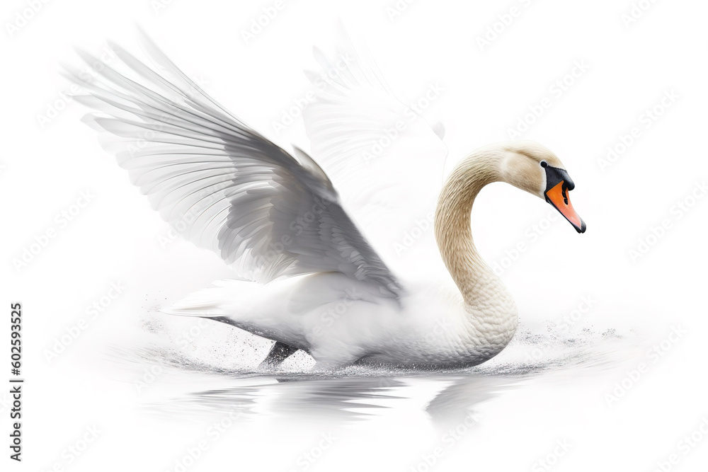 Image of a white swan on white background. Wildlife Animals. Illustration. Generative AI. Image of a white swan on white background. Wildlife Animals. Illustration. Generative AI.
