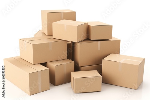 packing boxes isolated on white background. Generated by AI © Fotograf