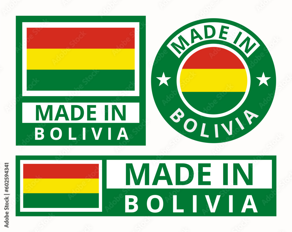 Fototapeta premium Vector set made in Bolivia design product labels business icons illustration