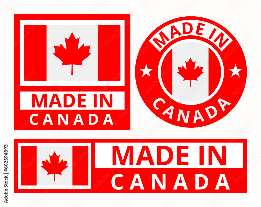 Vector set made in Canada design product labels business icons illustration Vector set made in Canada design product labels business icons illustration