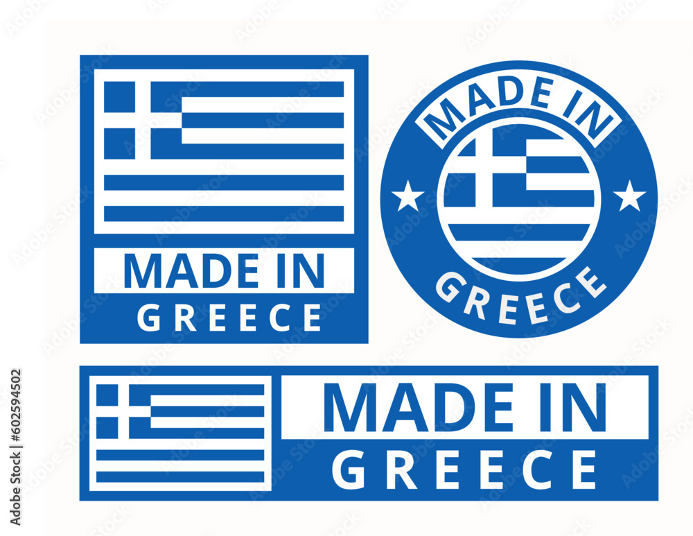 Obraz premium Vector set made in Greece design product labels business icons illustration