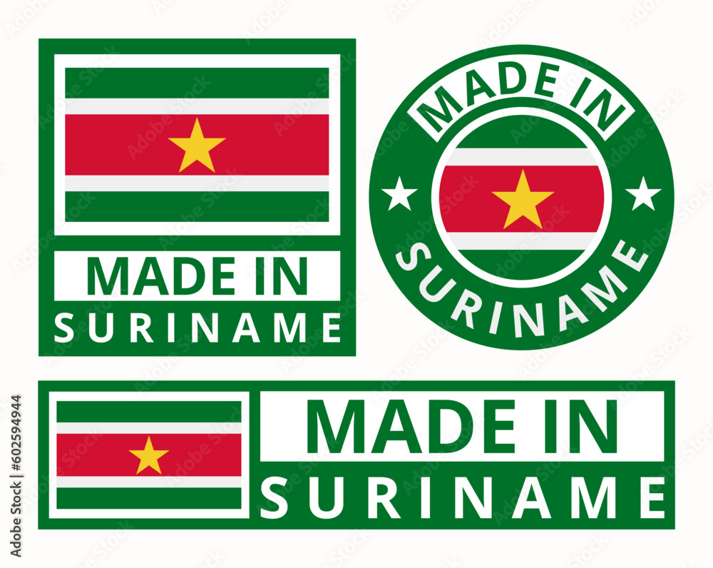 Vector set made in Suriname design product labels business icons illustration Vector set made in Suriname design product labels business icons illustration