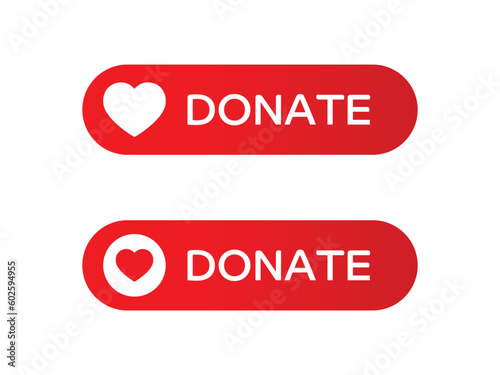Donate web buttons. Red button with heart symbol ,Financial aid button for web and app design