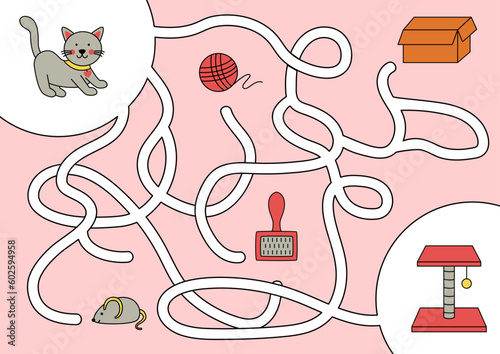Maze with cute cartoon cat. Logical game for kids.