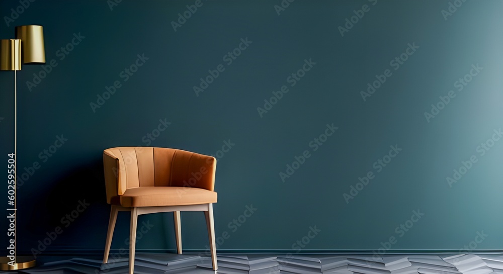 Interior with armchair and floor lamp. Generative AI. - obrazy, fototapety, plakaty 