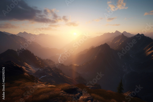 Beautiful sunset over the mountain generative AI