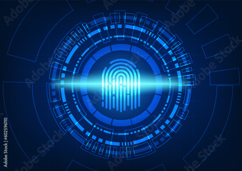 Fingerprint scanner technology smart background used for identity verification to access important information. It is a technology for protecting personal information. modern engineering technology.